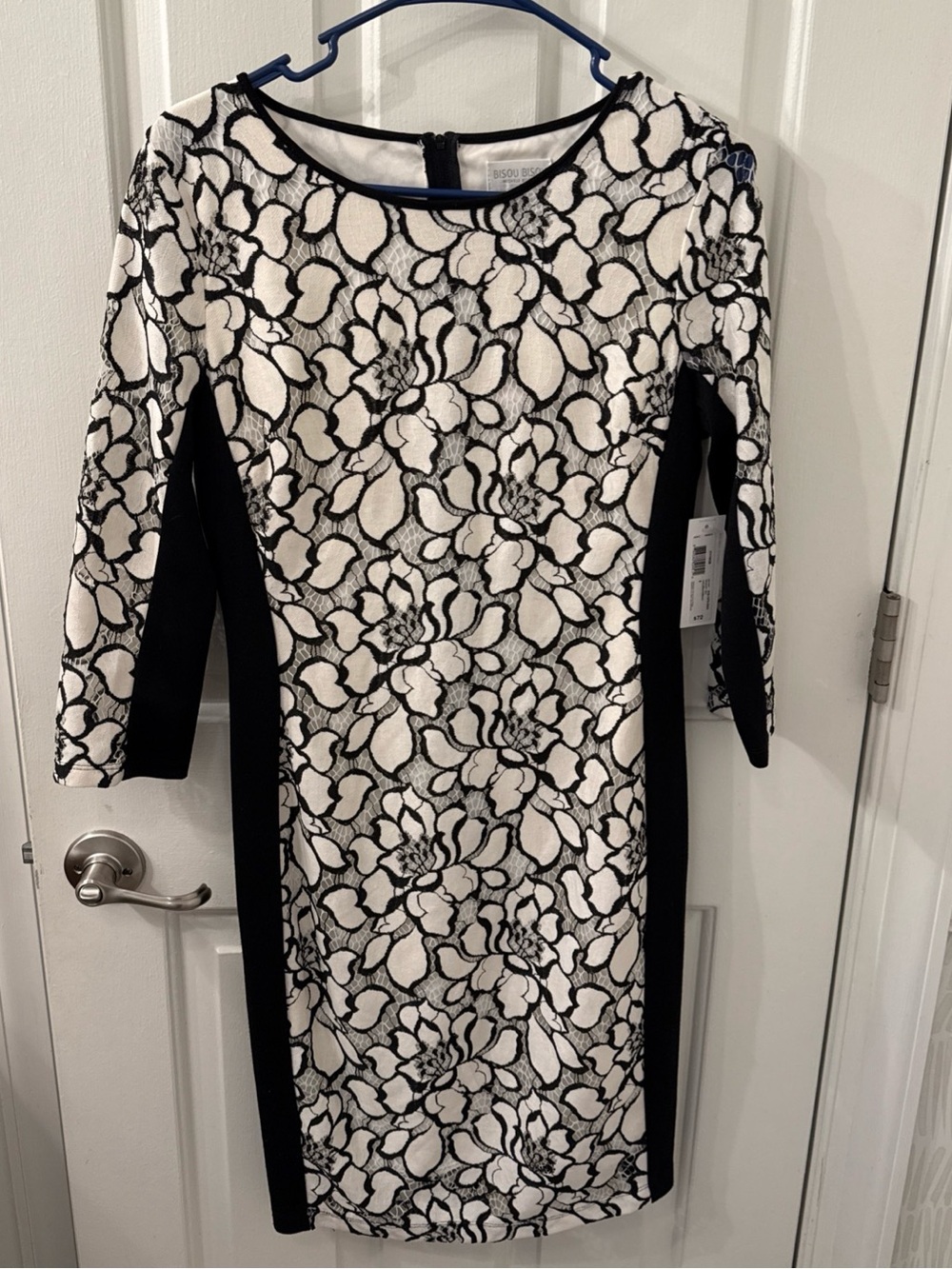Bisou Bisou Black and White Floral Panel Sheath Dress